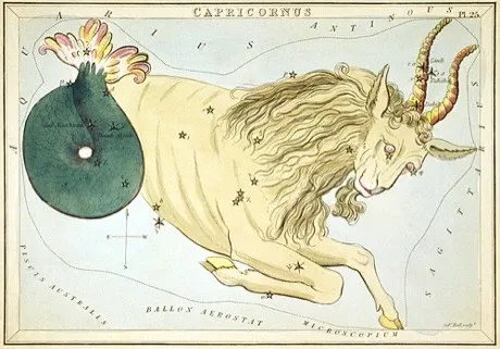 The Capricorn constellation, hand-coloured antique star chart