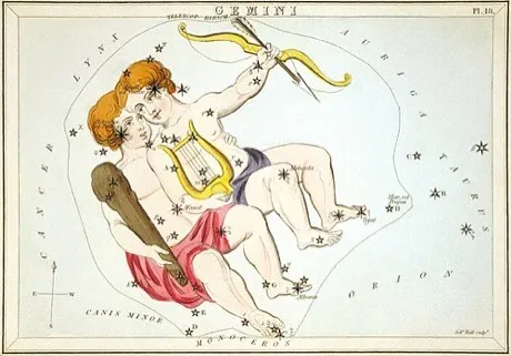 The Gemini constellation, hand-coloured antique star chart