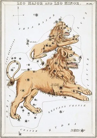 The Leo constellation, hand-coloured antique star chart