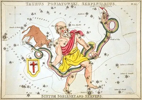 The Taurus constellation, hand-coloured antique star chart