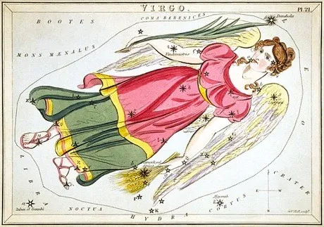 The Virgo constellation, hand-coloured antique star chart